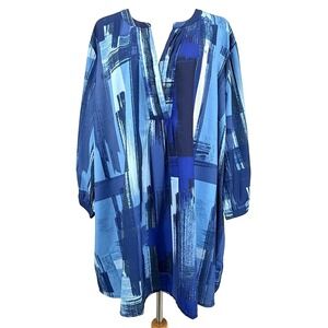 Catherines Womens Top 3X Blue‎ NWOT Office Work Abstract Print Modern Artsy Bold